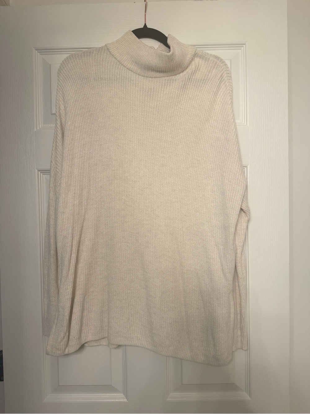 Cream Turtleneck Rib-Knit Women's Sweater